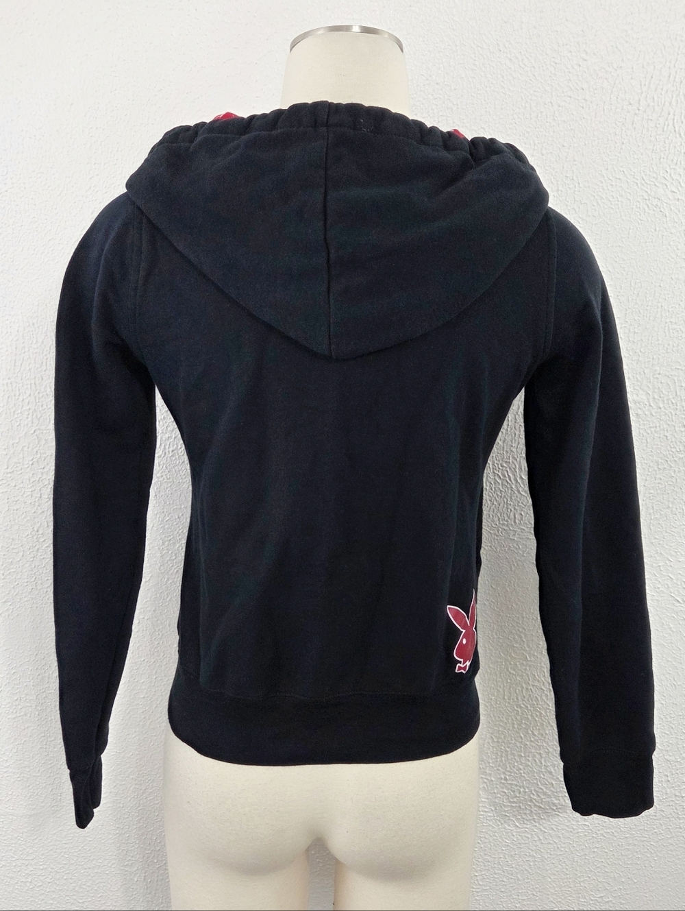 Vintage Playboy hoodie 2000s Y2K black red spellout logo zip women's medium M - Picture 2 of 5